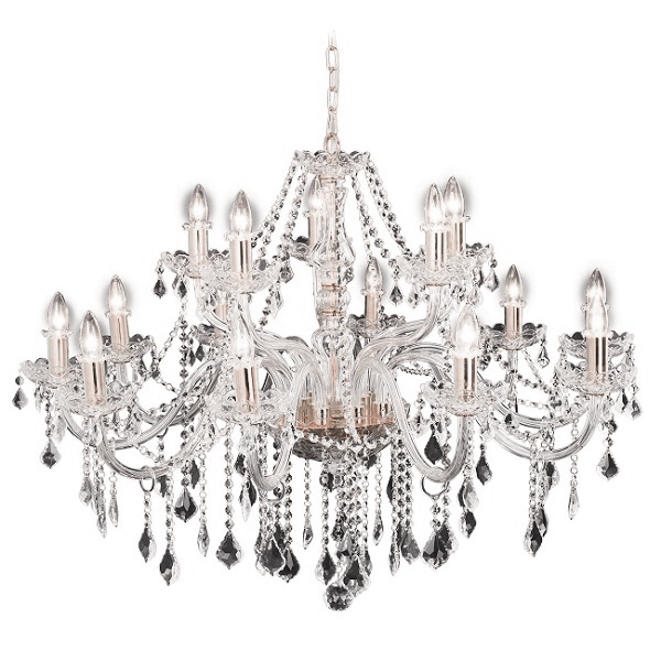 15灯式 ガラスシャンデリア Glass Chandelier 白熱球 シルバー LED対応