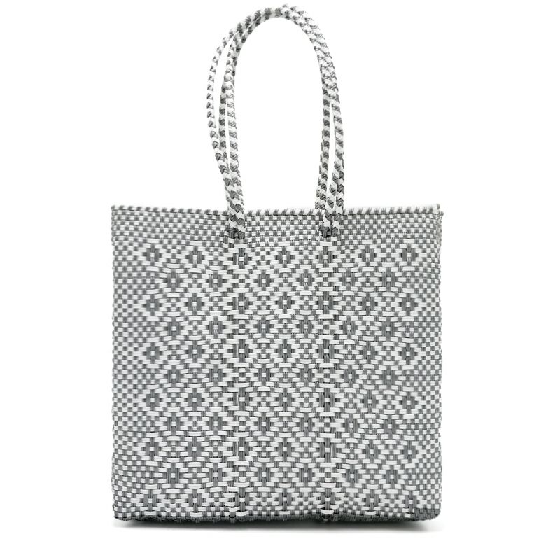 2025 MERCADO BAG ROMBO LONG HANDLE Silver/White M メルカドバッグ ショッピングバッグ ハンドメイド