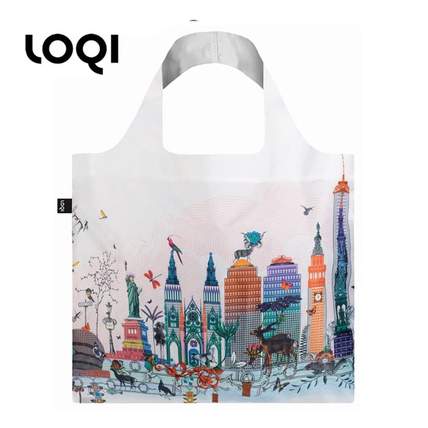 送料無料 エコバッグ ポーチ付タイプ ナイロンバッグ Loqi New York Skyline インテリアショップ Mobile Grande モビリグランデ パイン家具 オーク家具 ホワイト家具 シャンデリア専門店