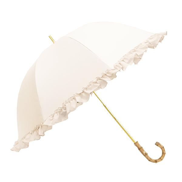 深張り日傘 フリル 直径85cm 晴雨兼用傘 長傘 オフホワイト